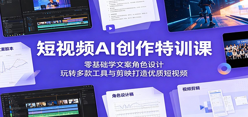 短视频AI创作特训课：零基础学文案角色设计，玩转多款工具与剪映打造优质短视频祝你网--专注互联网创业.信息差副业研究拒绝割韭菜祝你网