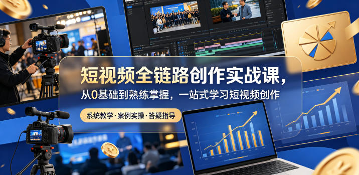 短视频全链路创作实战课，从0基础到熟练掌握，一站式学习短视频创作祝你网--专注互联网创业.信息差副业研究拒绝割韭菜祝你网