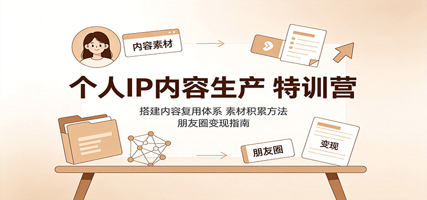 个人IP内容生产特训营：搭建内容复用体系，素材积累方法，朋友圈变现指南祝你网--专注互联网创业.信息差副业研究拒绝割韭菜祝你网