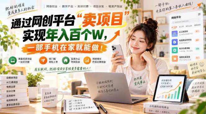 网创平台“卖项目”实现年入百万，一部手机在家就能做！祝你网--专注互联网创业.信息差副业研究拒绝割韭菜祝你网
