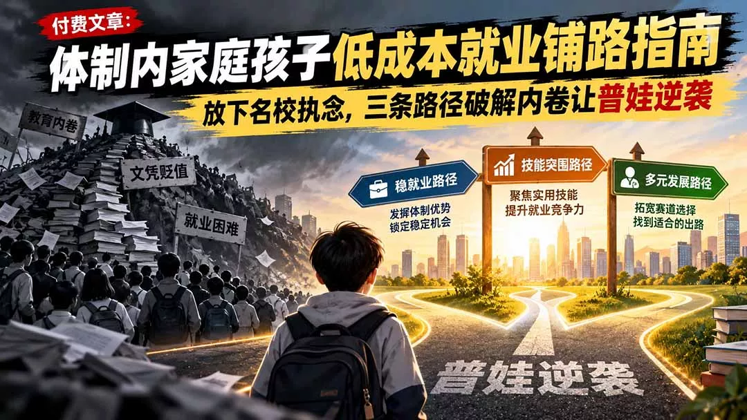 付费文章：体制内家庭孩子低成本就业铺路指南，放下名校执念，三条路径破解内卷让普娃逆袭祝你网--专注互联网创业.信息差副业研究拒绝割韭菜祝你网