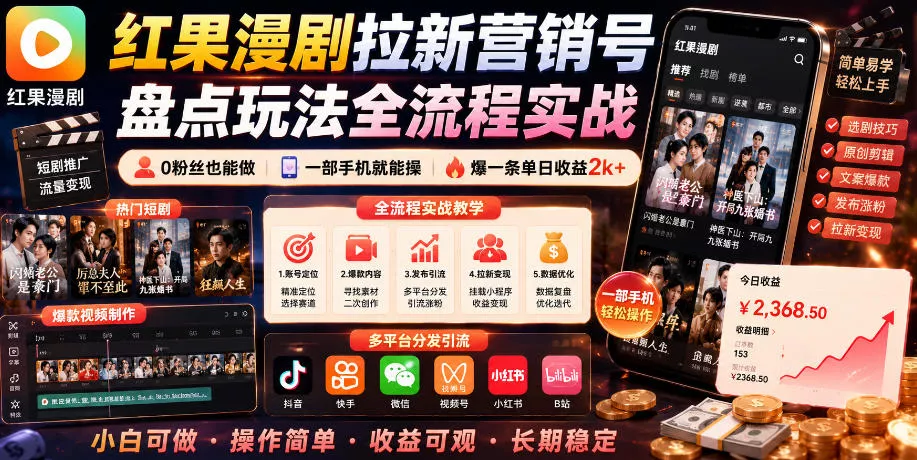 ea128d864a0fc746c00c36a57cb9f935.webp 红果漫剧拉新营销号盘点玩法全流程实战,0粉丝也能做,一部手机就能做,爆一条单日收益2k+(更新0922)