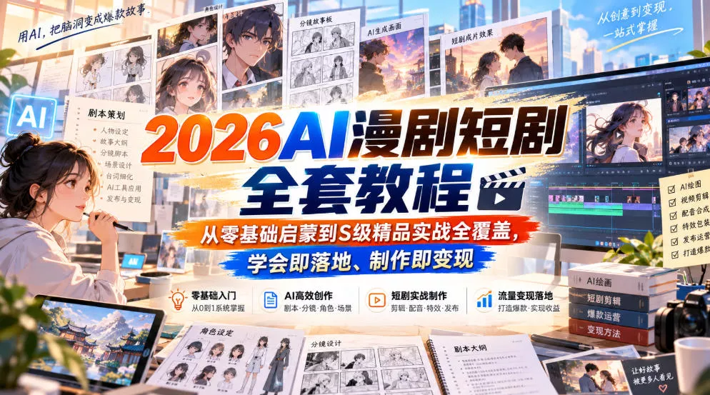2026AI漫剧短剧全套教程，从零基础启蒙到S级精品实战全覆盖，学会即落地、制作即变现祝你网--专注互联网创业.信息差副业研究拒绝割韭菜祝你网
