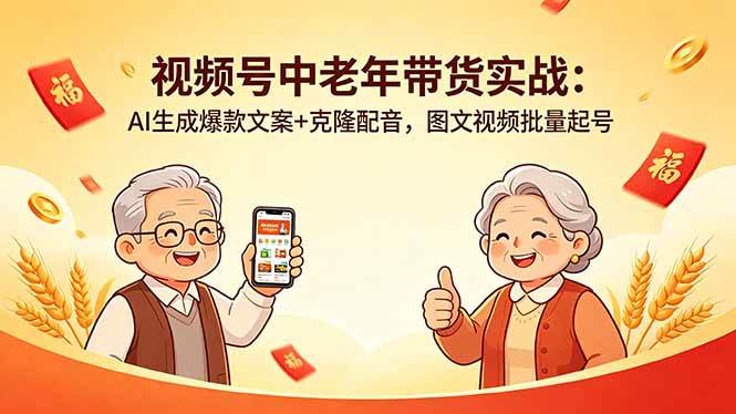 （18396期）视频号中老年带货实战：AI生成爆款文案+克隆配音，图文视频批量起号祝你网--专注互联网创业.信息差副业研究拒绝割韭菜祝你网