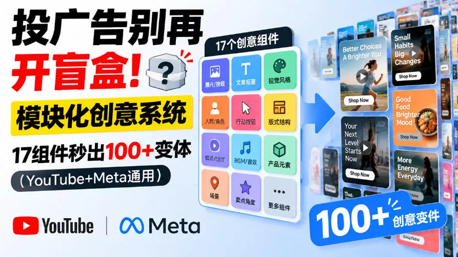 投广告别再开盲盒!模块化创意系统,17组件秒出100+变体(YouTube+Meta通用)【原创双语字幕】祝你网--专注互联网创业.信息差副业研究拒绝割韭菜祝你网