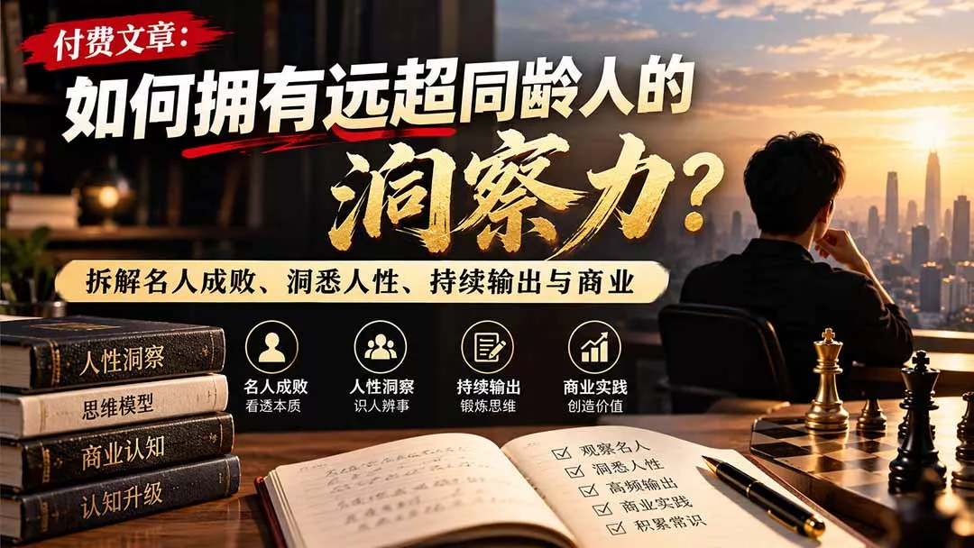 付费文章：如何拥有远超同龄人的洞察力？拆解名人成败、洞悉人性、持续输出与商业实践祝你网--专注互联网创业.信息差副业研究拒绝割韭菜祝你网