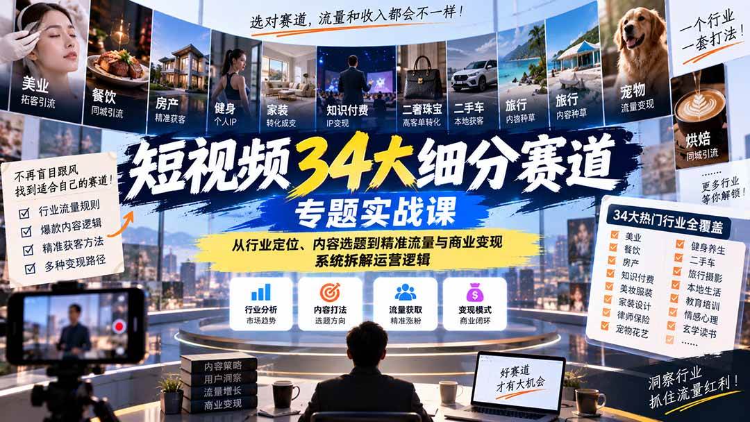 ec7add701cf3daa71a9f30fcd5ba14b5.jpeg (20600期)短视频34大细分赛道专题实战课:从行业定位、内容选题到精准流量与商业变现,系统拆解运营逻辑