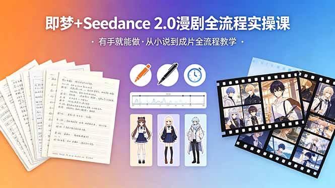 （18358期）即梦+Seedance 2.0漫剧全流程实操课，有手就能做，从小说到成片全流程教学祝你网--专注互联网创业.信息差副业研究拒绝割韭菜祝你网