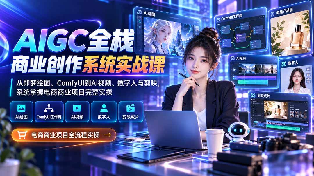 ed091e197d3f4c6d07dabd82a729e140.jpeg (20342期)AIGC全栈商业创作系统实战课:从即梦绘图、ComfyUI到AI视频、数字人与剪映,系统掌握电商商业项目完整实操