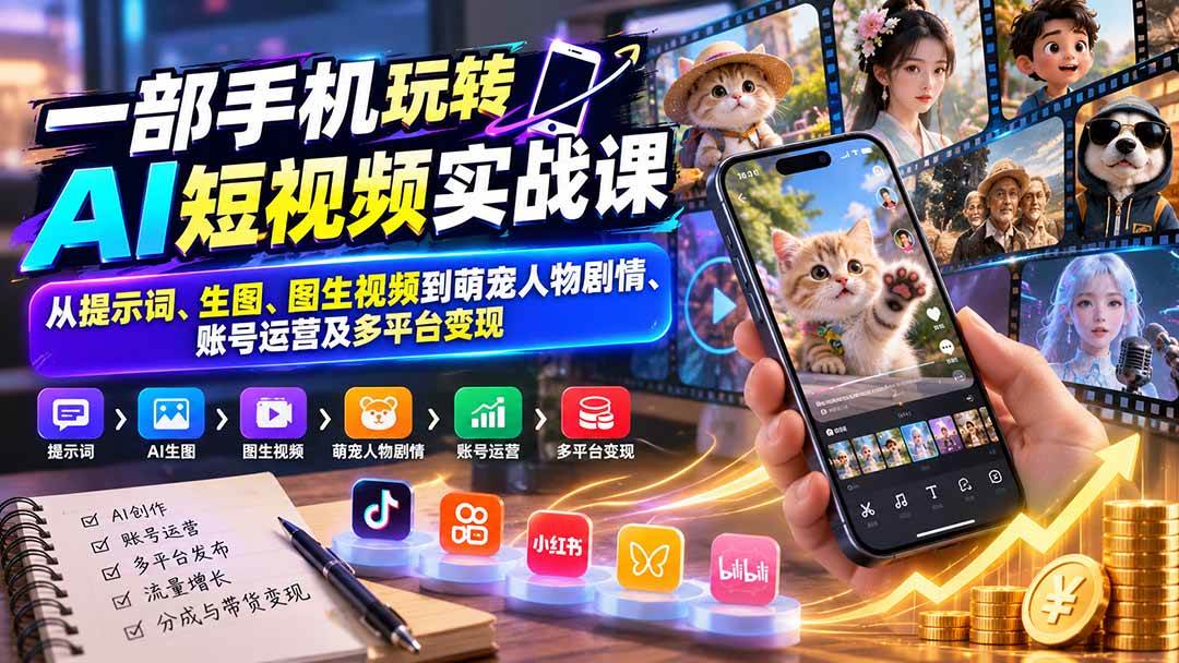 ed4be85c20998534da0a7f5a628edaeb.jpeg (20663期)一部手机玩转AI短视频实战课:从提示词、生图、图生视频到萌宠人物剧情、账号运营及多平台变现