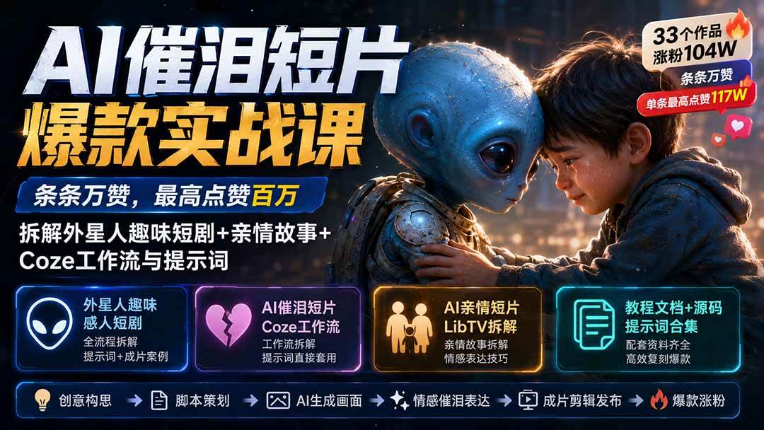 (20038期)AI催泪短片爆款实战课:条条万赞,最高点赞百万,拆解外星人趣味短剧+亲情故事+Coze工作流与提示词祝你网--专注互联网创业.信息差副业研究拒绝割韭菜祝你网