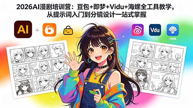 ee7cd33488344eceaa42e0203240d021.jpeg (18607期)2026AI漫剧培训营:豆包+即梦+Vidu+海螺全工具教学,从提示词入门到分镜设计一站式掌握