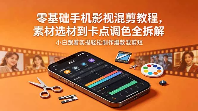零基础手机影视混剪教程,素材选材到卡点调色全拆解,小白跟着实操轻松制作爆款混剪短片祝你网--专注互联网创业.信息差副业研究拒绝割韭菜祝你网