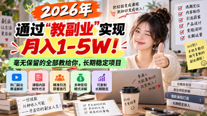 2026年通过“教副业”实现月入1-5W！毫无保留的全部教给你，长期稳定项目【揭秘】祝你网--专注互联网创业.信息差副业研究拒绝割韭菜祝你网