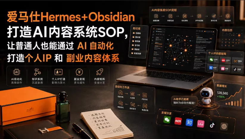 efc568ec1ac15649fc20d7a8dccd2783.webp 爱马仕Hermes+Obsidian打造AI内容系统SOP,让普通人也能通过 AI 自动化打造个人IP 和 副业内容体系