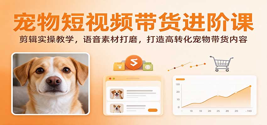 宠物短视频带货进阶课:剪辑实操教学,语音素材打磨,打造高转化宠物带货内容祝你网--专注互联网创业.信息差副业研究拒绝割韭菜祝你网