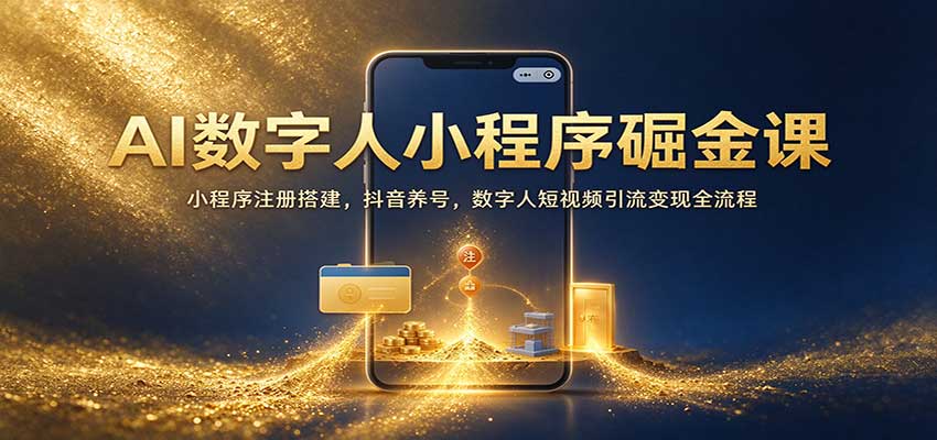 AI数字人小程序掘金课：小程序注册搭建，抖音养号，数字人短视频引流变现全流程祝你网--专注互联网创业.信息差副业研究拒绝割韭菜祝你网