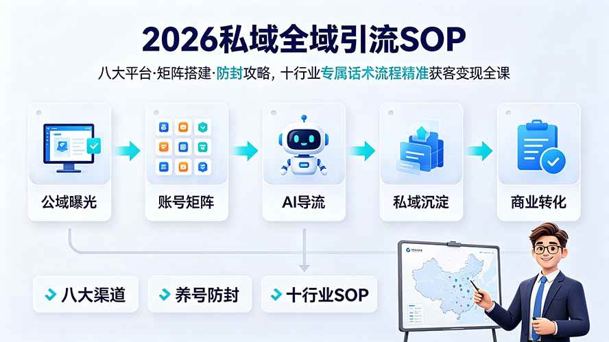 f0b4cb7962312c50cb02baacd26da128.jpeg (19248期) 2026私域全域引流SOP|八大平台·矩阵搭建·防封攻略,十行业专属话术流程精准获客变现全课