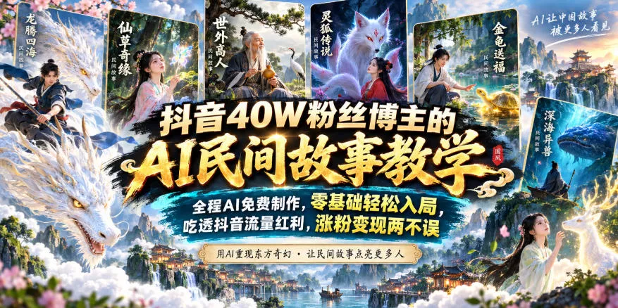 抖音40W粉丝博主的AI民间故事教学，全程AI免费制作，零基础轻松入局，吃透抖音流量红利，涨粉变现两不误祝你网--专注互联网创业.信息差副业研究拒绝割韭菜祝你网