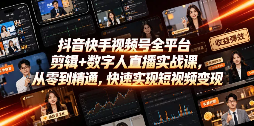 f11e78e6e5b1bee099c305458333065b.webp 抖音快手视频号全平台剪辑+数字人直播实战课,从零到精通,快速实现短视频变现(更新2026年10月)