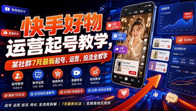 f2118211ac4716c951417f13f9b21122.webp 快手好物运营起号教学,某社群7月最新起号、运营、投流全教学