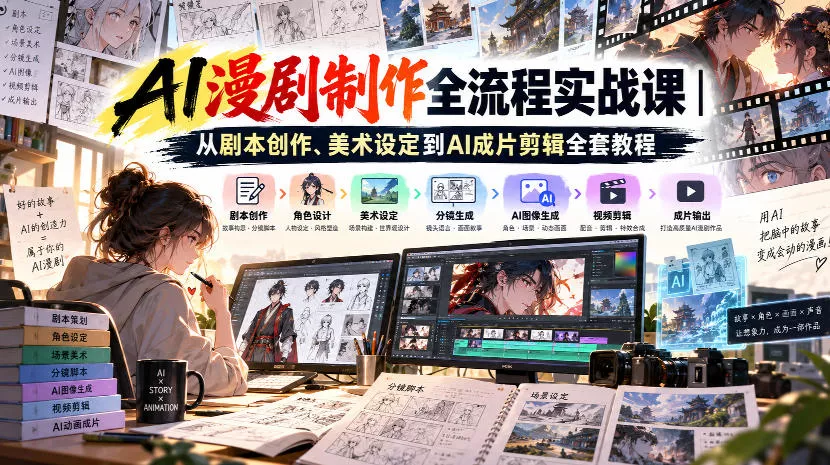 AI漫剧制作全流程实战课|从剧本创作、美术设定到AI成片剪辑全套教程祝你网--专注互联网创业.信息差副业研究拒绝割韭菜祝你网