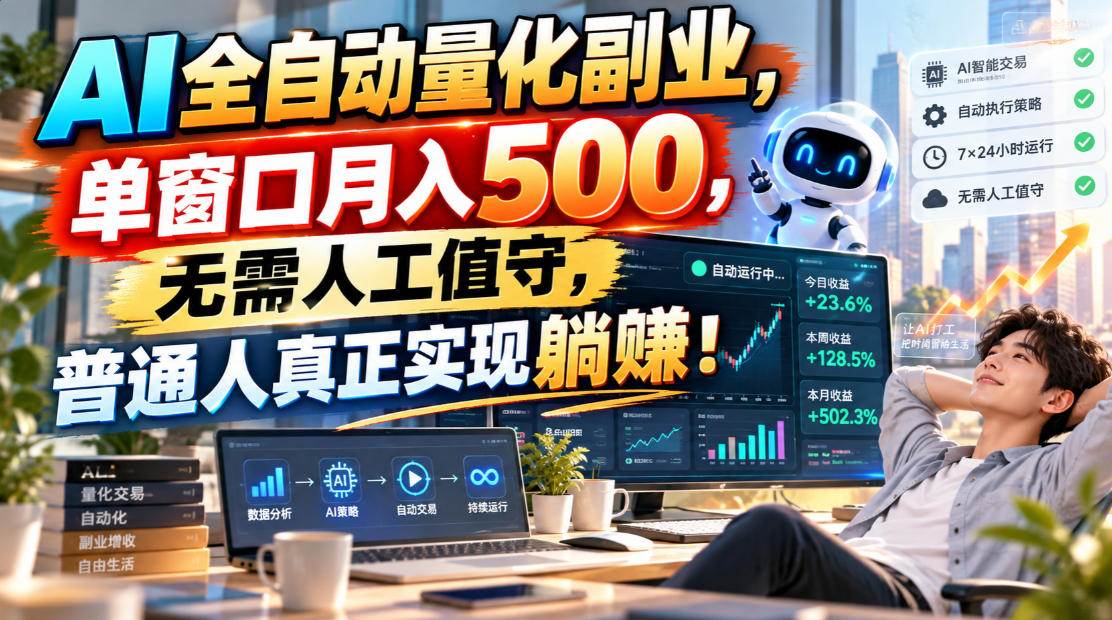 (20826期)AI全自动量化副业,单窗口月入500,无需人工值守,普通人真正实现躺賺!祝你网--专注互联网创业.信息差副业研究拒绝割韭菜祝你网