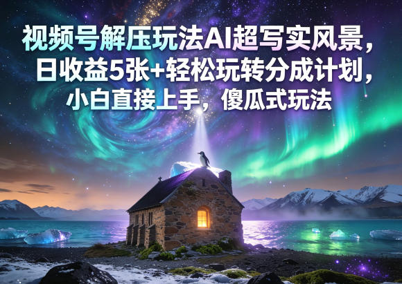 视频号解压玩法AI超写实风景，日收益5张+轻松玩转分成计划，小白直接上手，傻瓜式玩法祝你网--专注互联网创业.信息差副业研究拒绝割韭菜祝你网