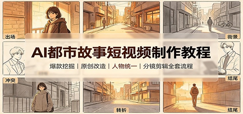 AI都市故事短视频制作教程：爆款挖掘原创改造，人物统一分镜剪辑全套流程祝你网--专注互联网创业.信息差副业研究拒绝割韭菜祝你网