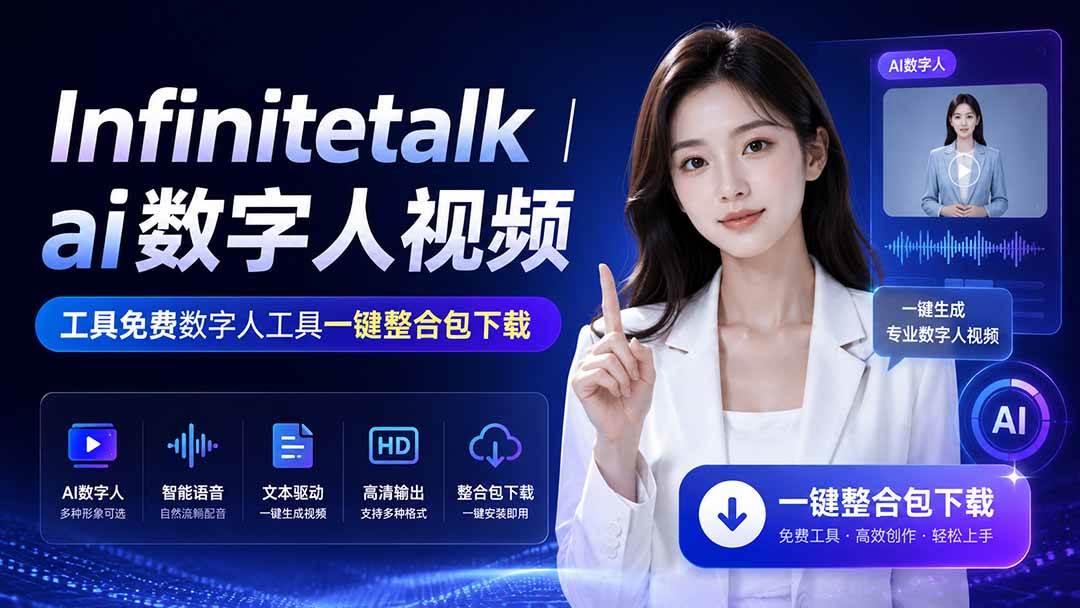 （20008期）Infinitetalk丨ai数字人视频-工具免费数字人工具一键整合包下载祝你网--专注互联网创业.信息差副业研究拒绝割韭菜祝你网