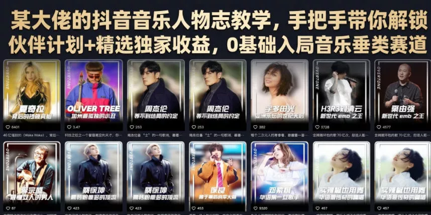某大佬的抖音音乐人物志教学,手把手带你解锁伙伴计划+精选独家收益,0基础入局音乐垂类赛道祝你网--专注互联网创业.信息差副业研究拒绝割韭菜祝你网