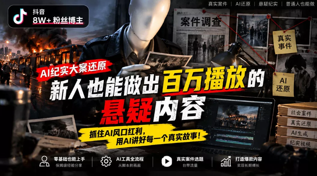 f52ef4fe49ec4b12983d77e75114c264.webp 抖音8W粉丝博主的AI纪实大案还原教学,新人也能做出百W播放的悬疑内容,抓住AI风口红利,用AI讲好每一个真实故事(更新1014)