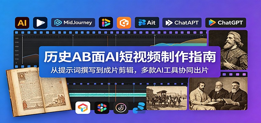 历史AB面AI短视频制作指南:从提示词撰写到成片剪辑,多款AI工具协同出片祝你网--专注互联网创业.信息差副业研究拒绝割韭菜祝你网