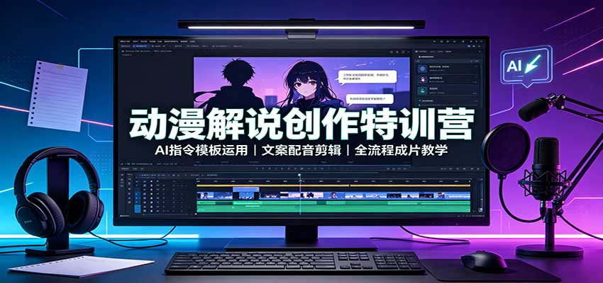 动漫解说创作特训营：AI指令模板运用，文案配音剪辑，全流程成片教学祝你网--专注互联网创业.信息差副业研究拒绝割韭菜祝你网