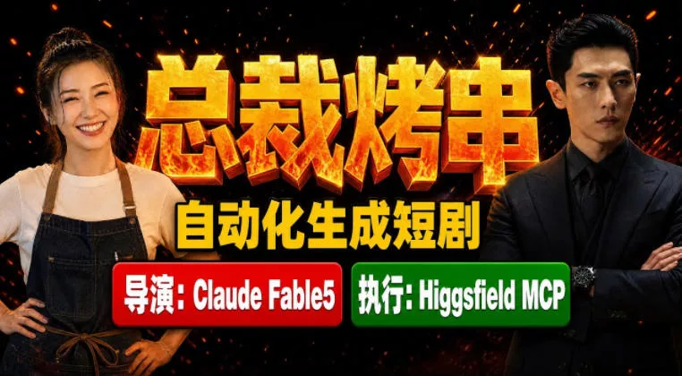 Claude Fable5担任导演+Higgsfield MCP落地执行｜《总裁烤串》真人质感短剧全自动AI生成全流程教学祝你网--专注互联网创业.信息差副业研究拒绝割韭菜祝你网