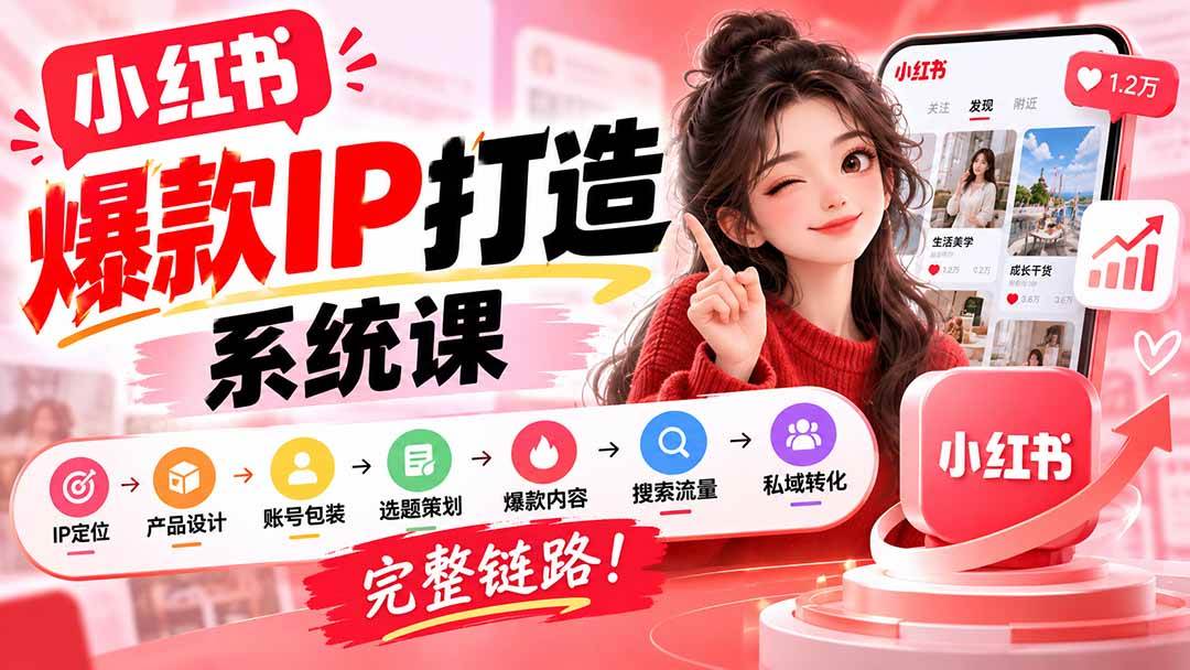 （20711期）【无水印】小红书爆款IP打造课：IP定位→产品设计→账号包装→选题策划→爆款内容→搜索流量→私域转化，完整链路祝你网--专注互联网创业.信息差副业研究拒绝割韭菜祝你网