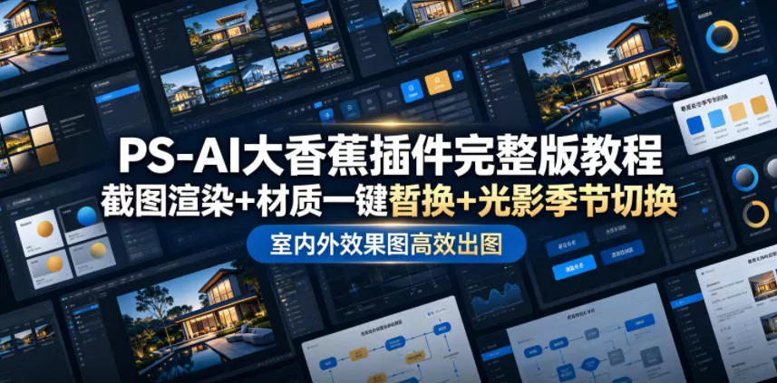 PS-AI大香蕉插件完整版教程，截图渲染+材质一键替换+光影季节切换，室内外效果图高效出图高阶课程祝你网--专注互联网创业.信息差副业研究拒绝割韭菜祝你网