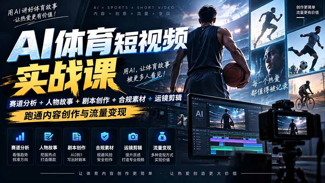 (20515期)AI体育短视频赛道顶级玩法|赛道分析+人物故事+剧本创作+版权处理+运镜剪辑,跑通流量变现-日赚1K+祝你网--专注互联网创业.信息差副业研究拒绝割韭菜祝你网