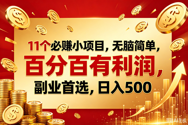 （18851期）11个必赚的小项目，百分百赚元子，无脑简单，副业首选，日入500+祝你网--专注互联网创业.信息差副业研究拒绝割韭菜祝你网