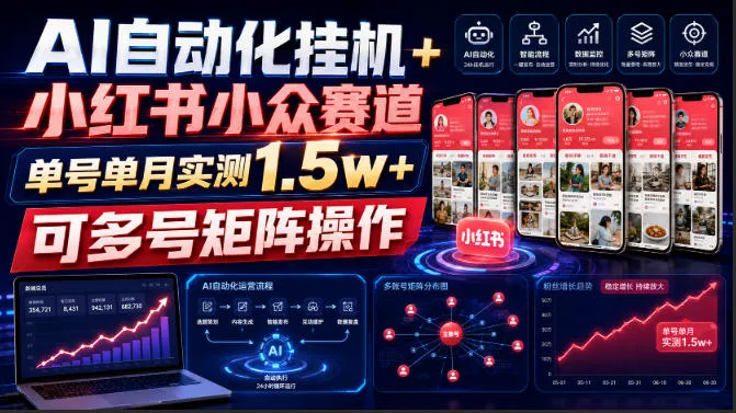 f787f58895c8d0b383612e2979bf9580.webp AI自动化挂G+小红书小众赛道,单号单月实测1.5w+,可多号矩阵操作【揭秘】