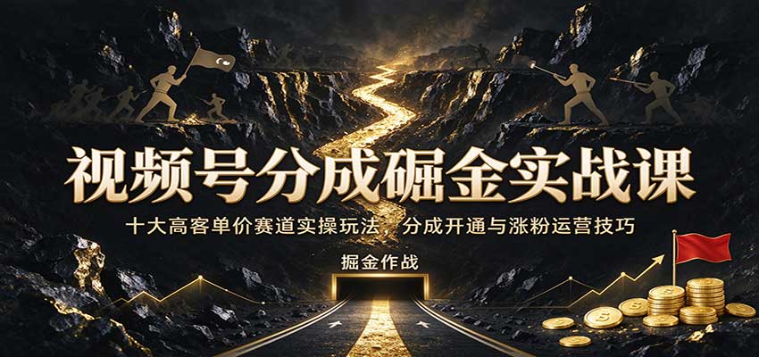 视频号分成掘金实战课:十大高客单价赛道实操玩法,分成开通与涨粉运营技巧祝你网--专注互联网创业.信息差副业研究拒绝割韭菜祝你网