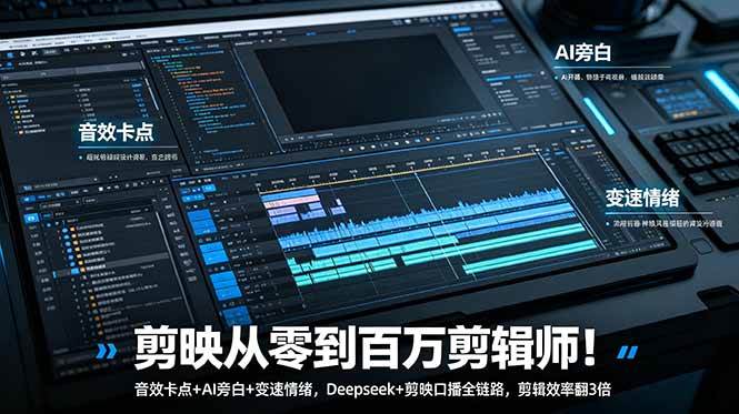 f8ad2042513a6ba974bbfecd9ccc5436.jpeg (18867期)剪映从零到百万剪辑师!音效卡点+AI旁白+变速情绪,Deepseek+剪映口播全链路,剪辑效率翻3倍