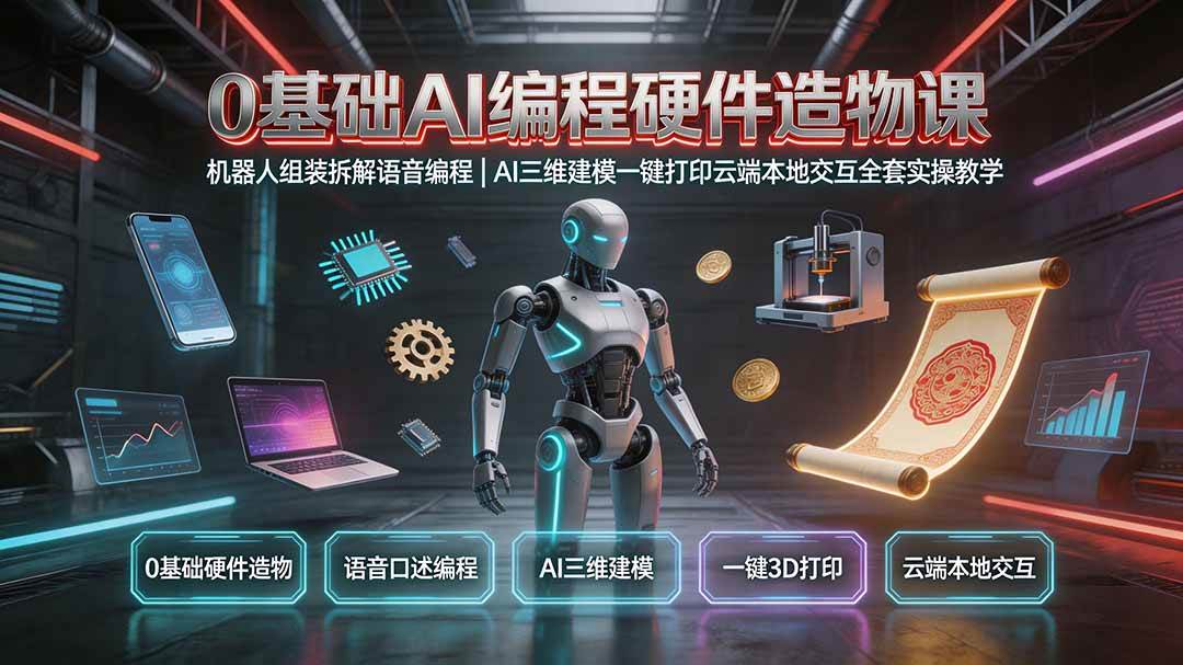 f8b7c406a349069d73e9e154336bcef9.jpeg (19612期)0基础AI编程硬件造物课|机器人组装拆解语音编程,AI三维建模一键打印云端本地交互全套实操教学