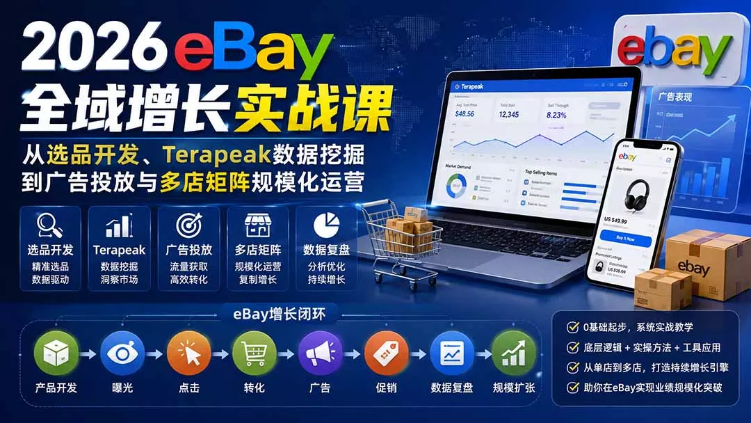 2026-Vincent eBay全域增长实战课-无水印：从选品开发、Terapeak数据挖掘到广告投放与多店矩阵规模化运营祝你网--专注互联网创业.信息差副业研究拒绝割韭菜祝你网
