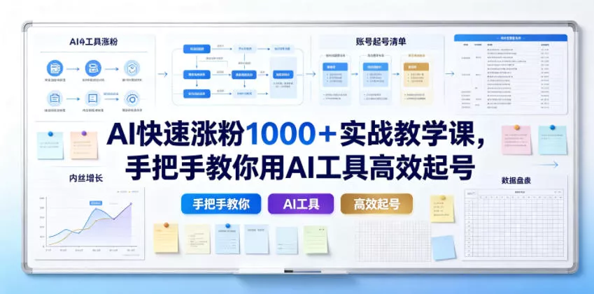 AI快速涨粉1000+实战教学课,手把手教你用AI工具高效起号祝你网--专注互联网创业.信息差副业研究拒绝割韭菜祝你网