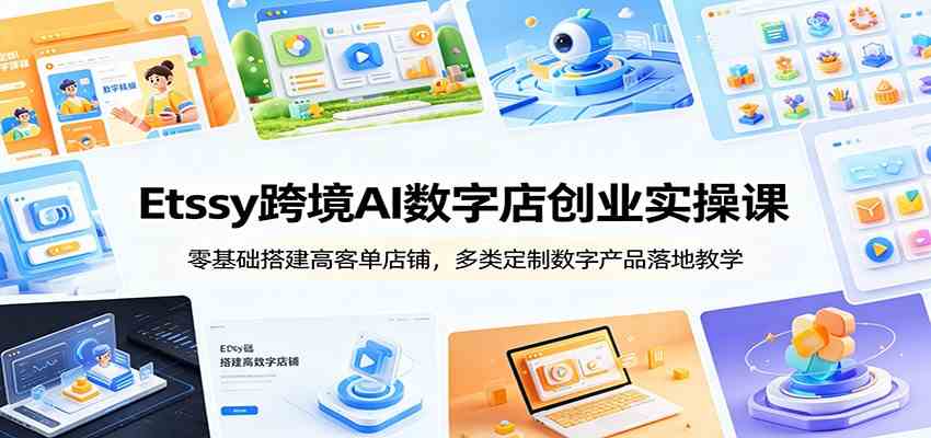 Etsy跨境AI数字店创业实操课：零基础搭建高客单店铺，多类定制数字产品落地教学祝你网--专注互联网创业.信息差副业研究拒绝割韭菜祝你网