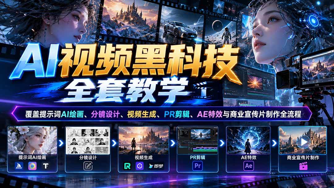 (21095期)AI视频黑科技全套教学:覆盖提示词AI绘画、分镜设计、视频生成、PR剪辑、AE特效与商业宣传片制作全流程祝你网--专注互联网创业.信息差副业研究拒绝割韭菜祝你网