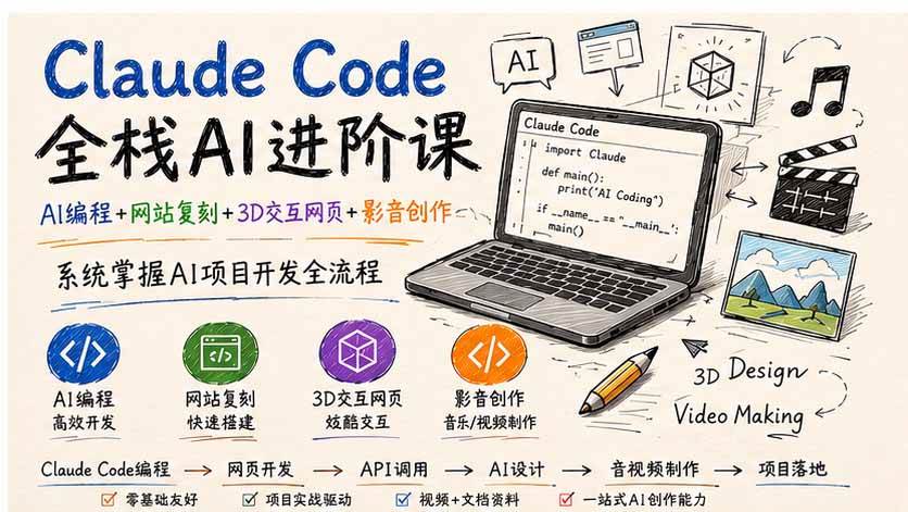 fac12572ba94b43307cd2108438ff702.jpeg (19735期)Claude Code全栈AI进阶课;AI编程+网站复刻+3D交互网页+影音创作,系统掌握AI项目开发全流程