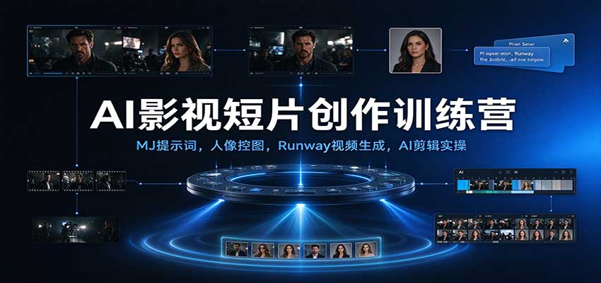 faec200303b28e7b34b8a2a414e7bbc3.jpeg AI影视短片创作训练营:MJ提示词,人像控图,Runway视频生成,AI剪辑实操