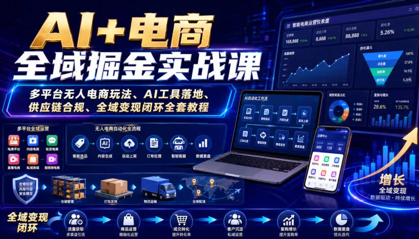 fd39b106a2579e15f1b9659b3a2258ce.webp AI+电商全域掘金实战课|多平台无人电商玩法、AI工具落地、供应链合规、全域变现闭环全套教程